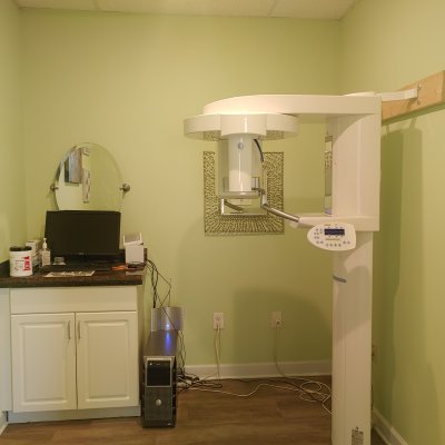 room with a counter and dental equipment